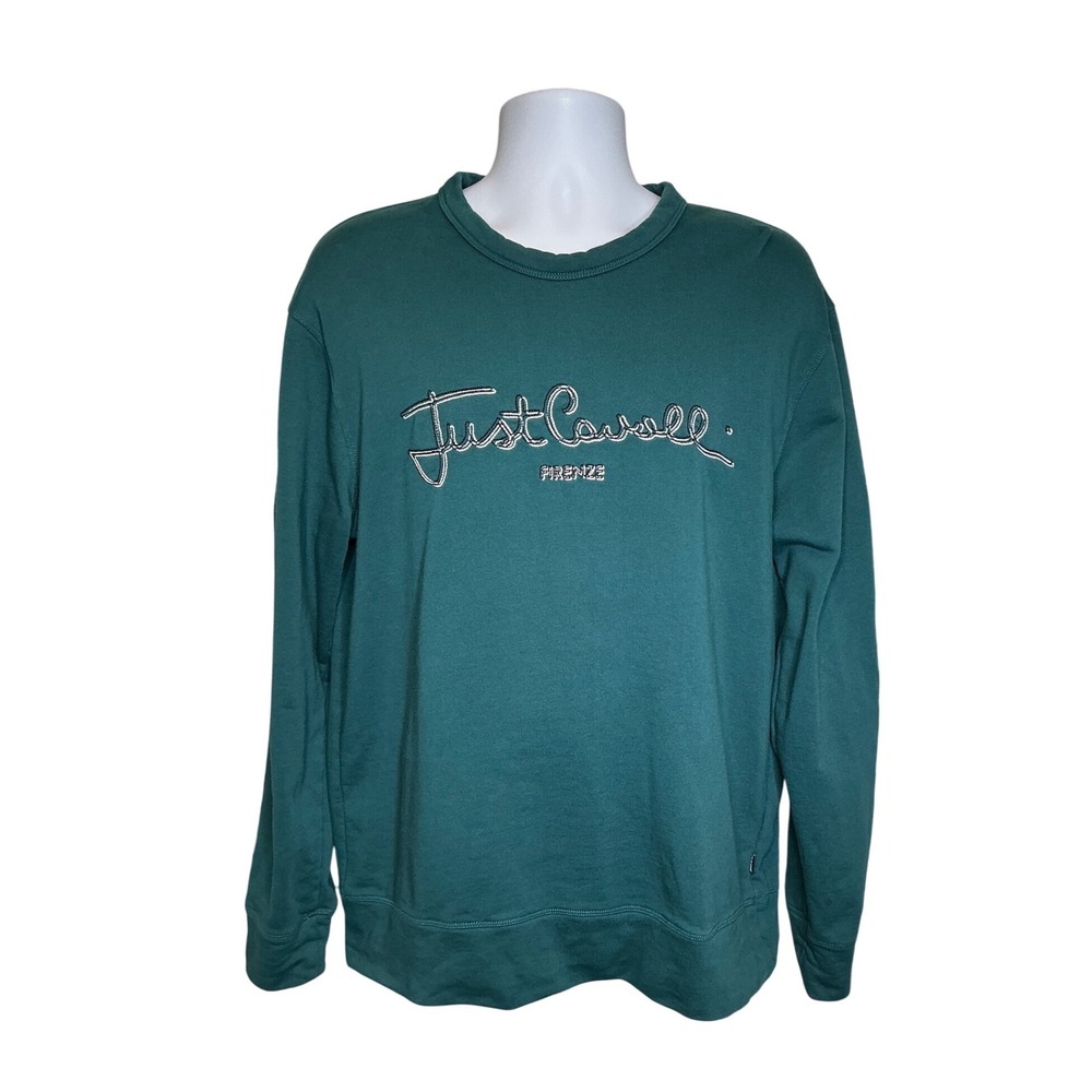 Just‎ Cavalli Firenze Y2K Mens Deep Lake Green Crewneck Sweatshirt Sz L Retro